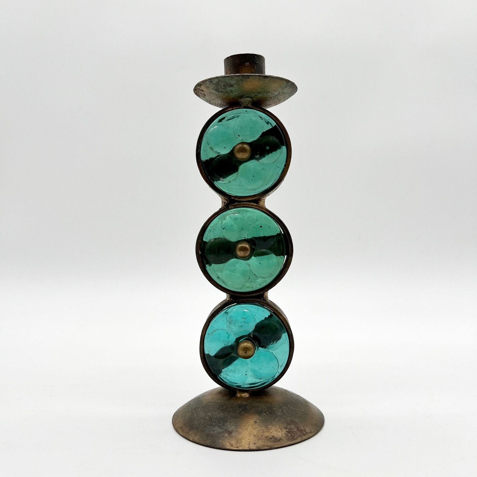 BOUGEOIR EN VERRE ET LAITON GREC, 1950/60