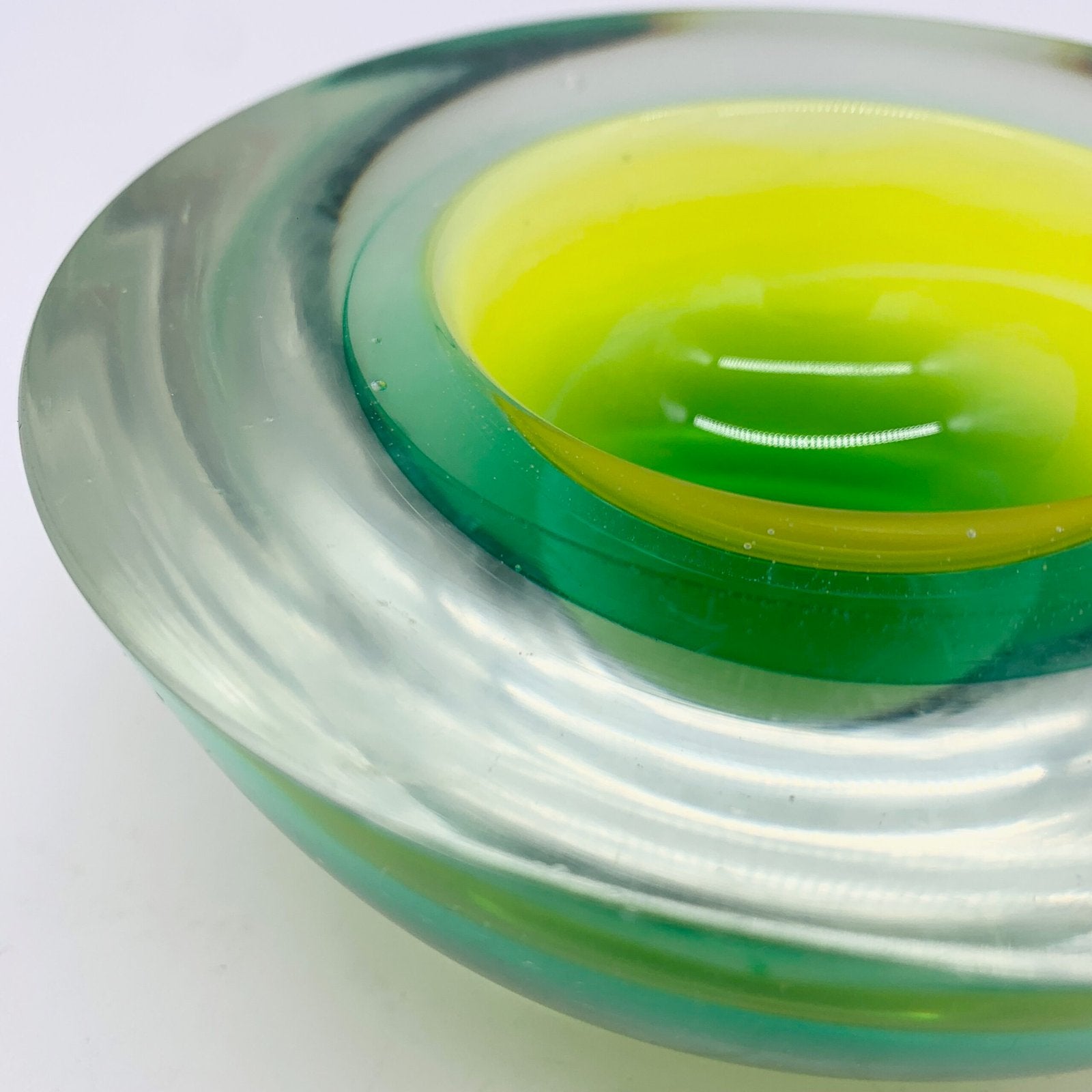 CENDRIER FLAVIO POLI, MURANO, VERT/JAUNE, SEGUSO, 1970
