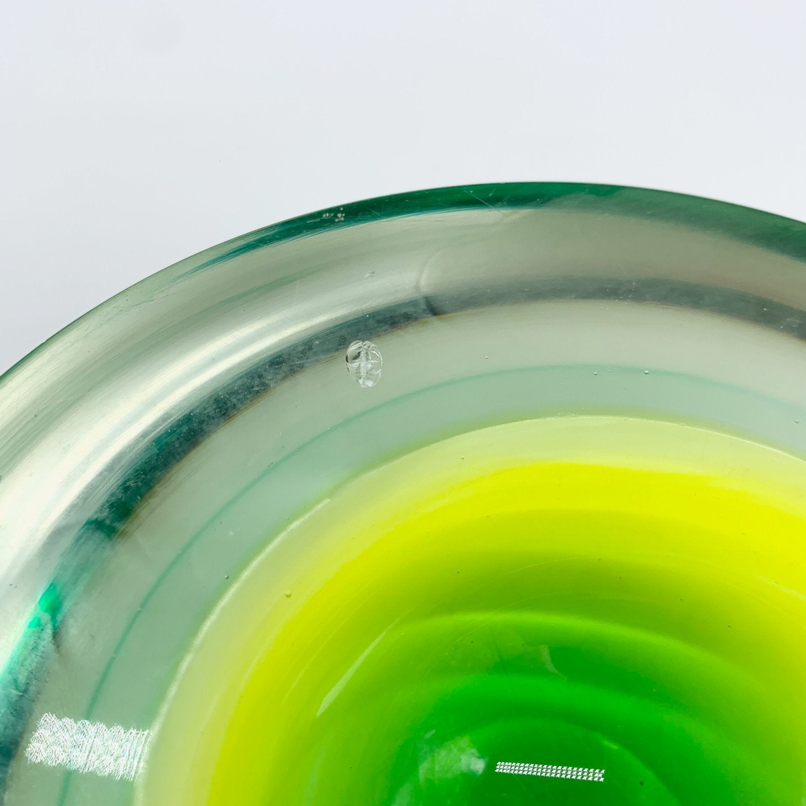 CENDRIER FLAVIO POLI, MURANO, VERT/JAUNE, SEGUSO, 1970