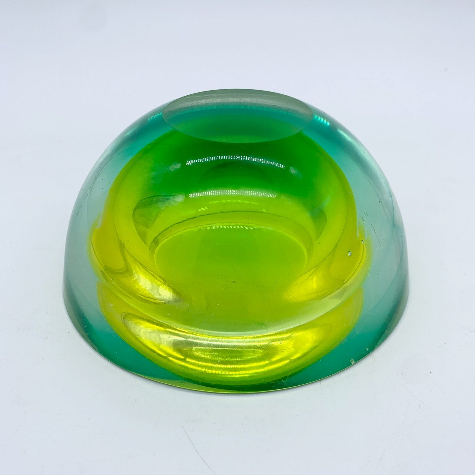CENDRIER FLAVIO POLI, MURANO, VERT/JAUNE, SEGUSO, 1970