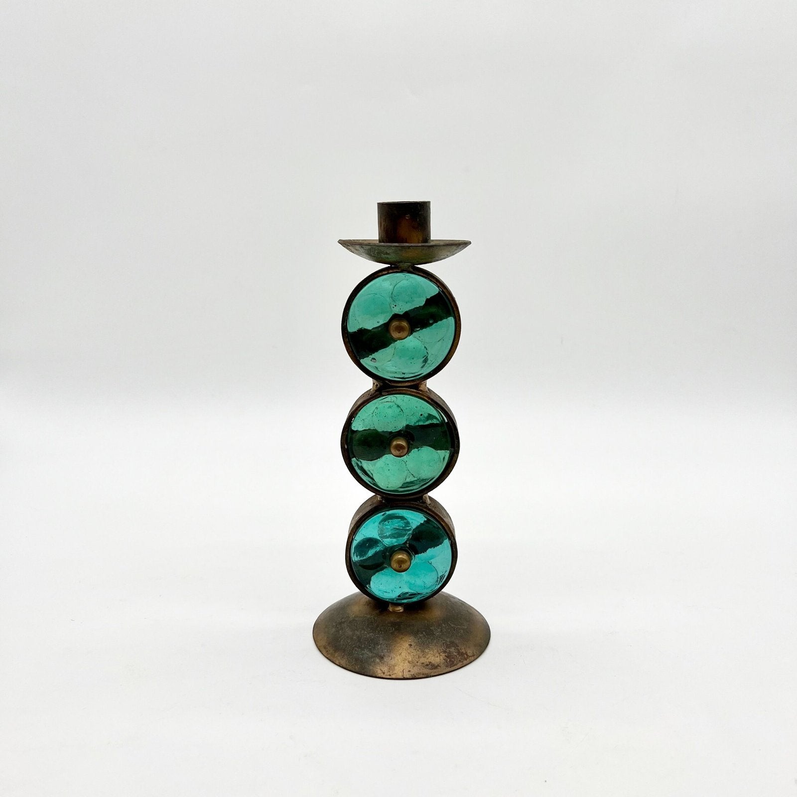 BOUGEOIR EN VERRE ET LAITON GREC, 1950/60