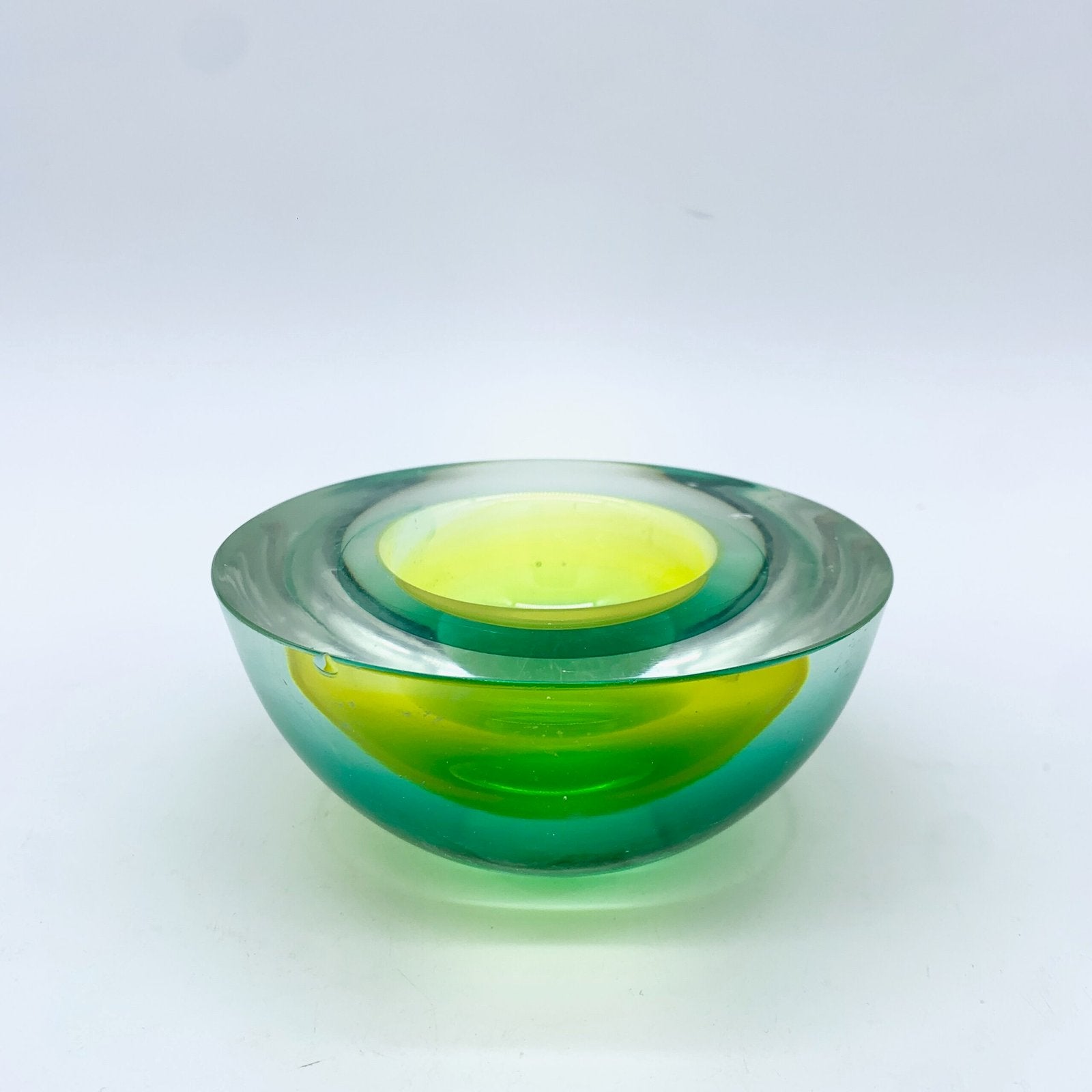CENDRIER FLAVIO POLI, MURANO, VERT/JAUNE, SEGUSO, 1970
