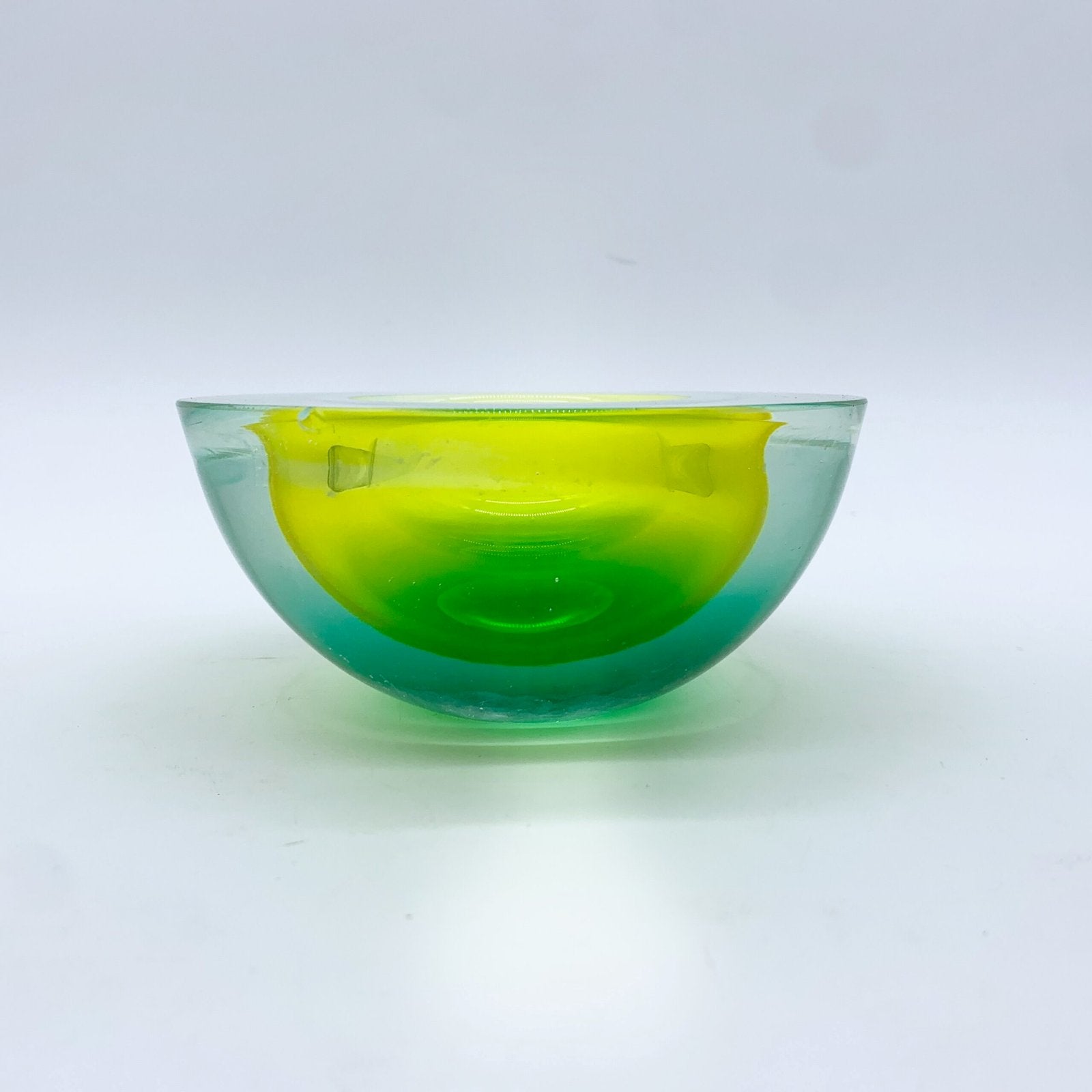 CENDRIER FLAVIO POLI, MURANO, VERT/JAUNE, SEGUSO, 1970