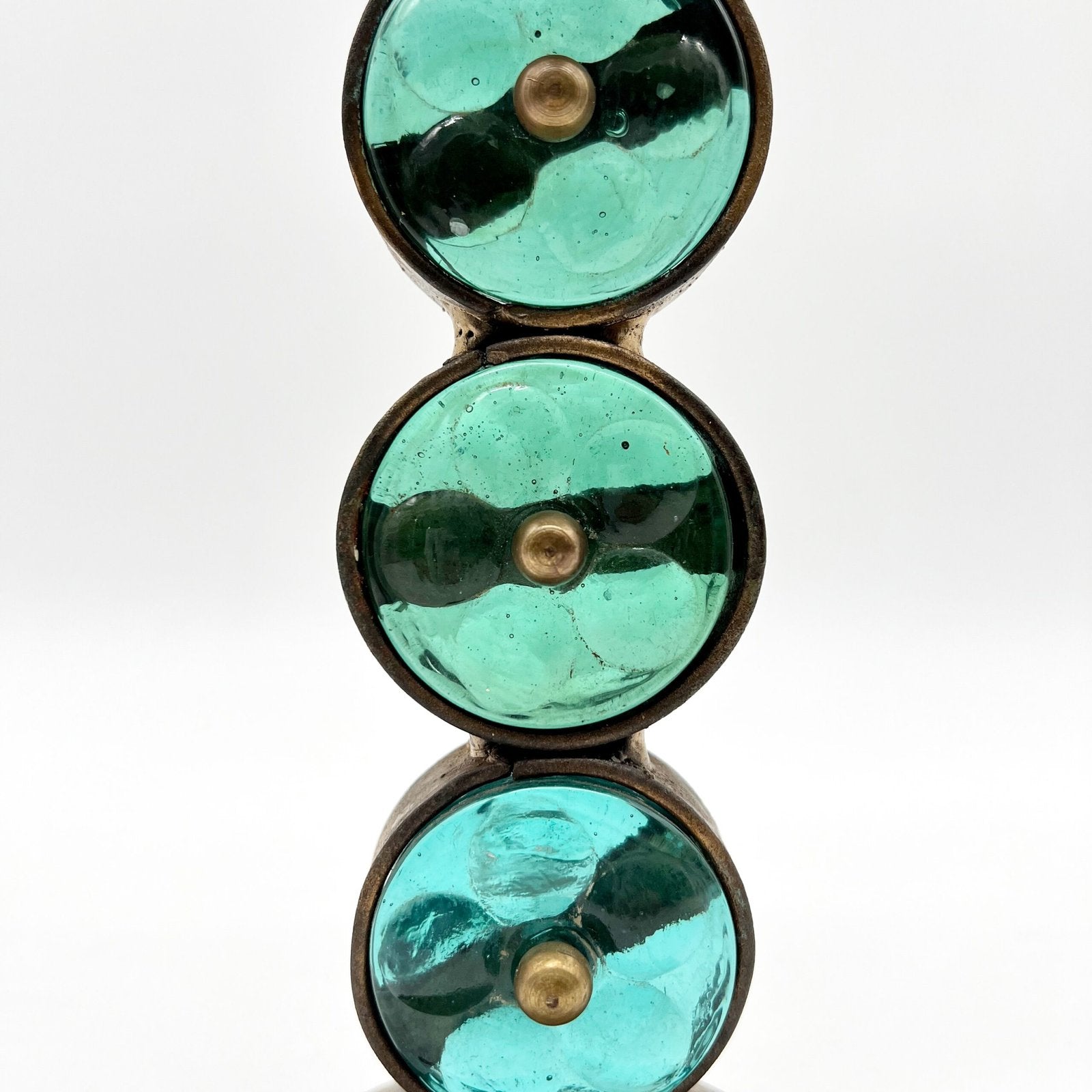 BOUGEOIR EN VERRE ET LAITON GREC, 1950/60