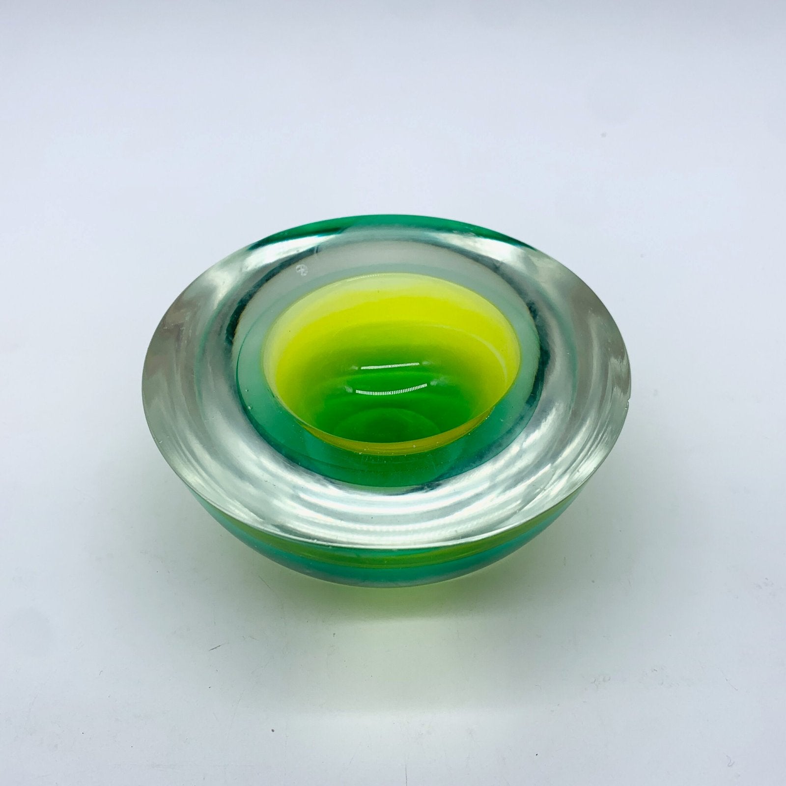 CENDRIER FLAVIO POLI, MURANO, VERT/JAUNE, SEGUSO, 1970