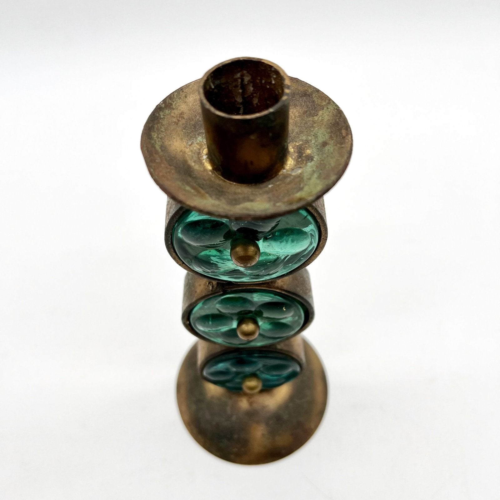 BOUGEOIR EN VERRE ET LAITON GREC, 1950/60