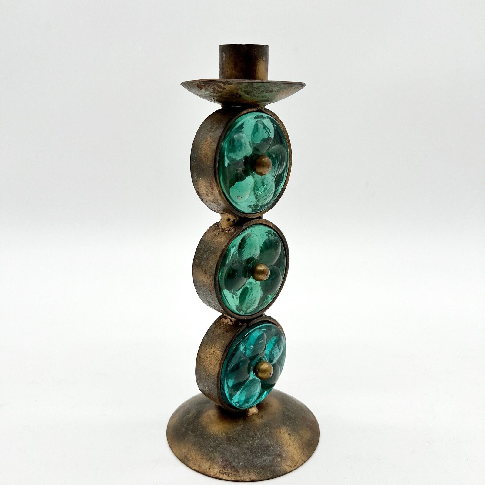 BOUGEOIR EN VERRE ET LAITON GREC, 1950/60