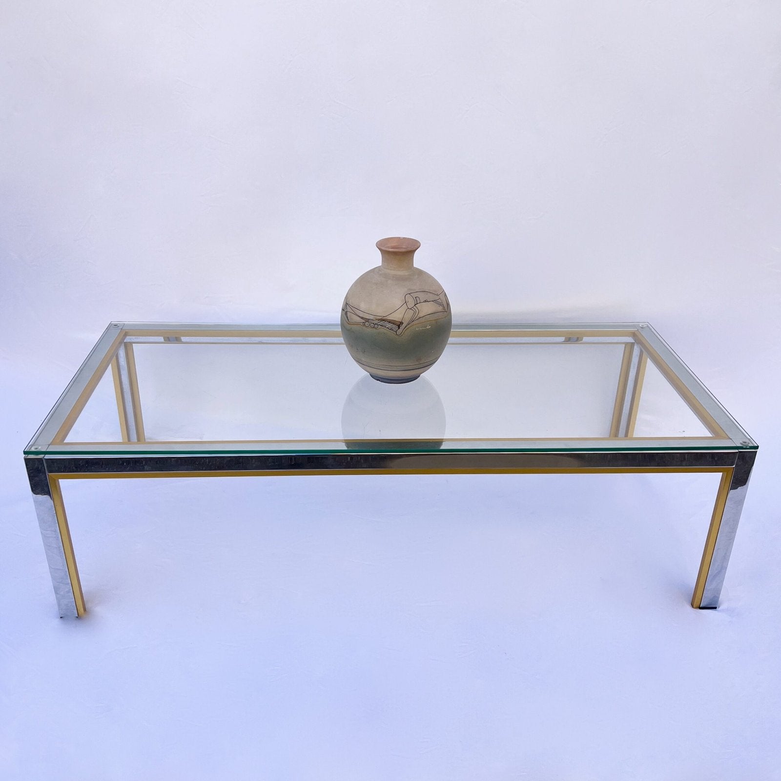 REGENCY CHROME AND GLASS COFFEE TABLE BY RENATO ZEVI, ITALY 1970