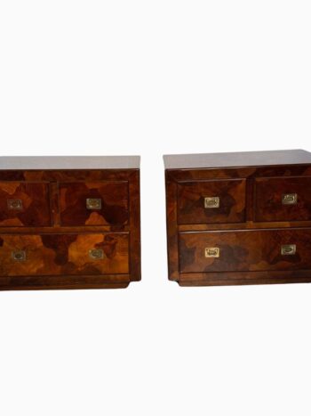 Paire de tables de chevet American of Martinsville en patchwork en bois d’olivier