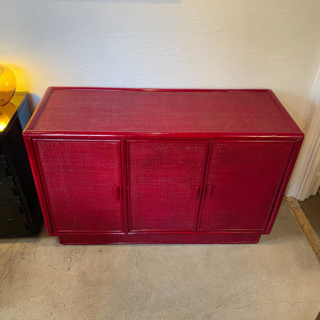 Buffet cannage et rotin laqué 70 vue du dessus