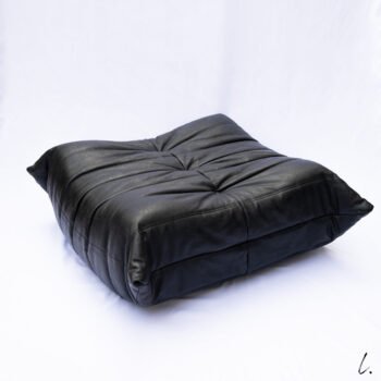 TOGO OTTOMAN IN BLACK LEATHER, LIGNE ROSET, 1980s