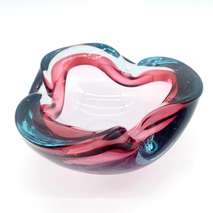 COUPE MURANO, FORME D'ONDULATION ROSE ET BLEU, 1960 – Image 8