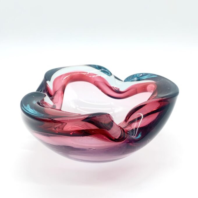 COUPE MURANO, FORME D'ONDULATION ROSE ET BLEU, 1960 – Image 9