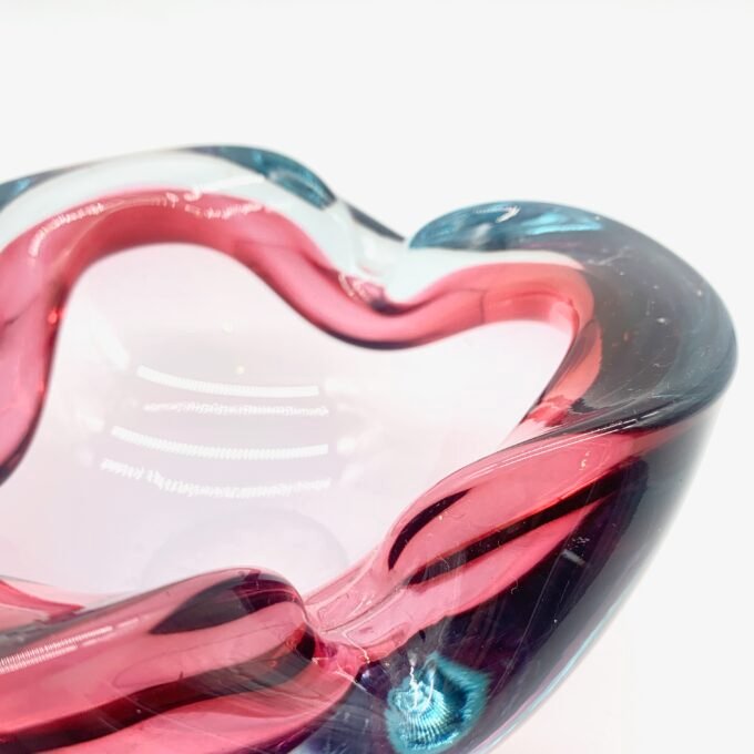 COUPE MURANO, FORME D'ONDULATION ROSE ET BLEU, 1960 – Image 10