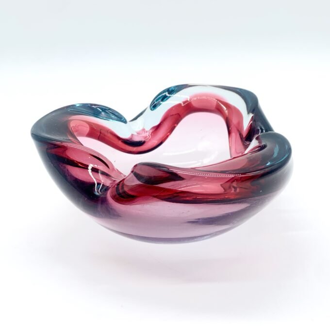 COUPE MURANO, FORME D'ONDULATION ROSE ET BLEU, 1960