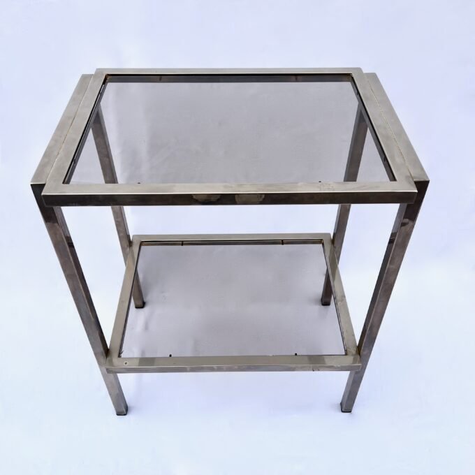 MODERNIST ACCENT TABLE, SMOKED GLASS & CHROME FRAME, 1970s – Image 7