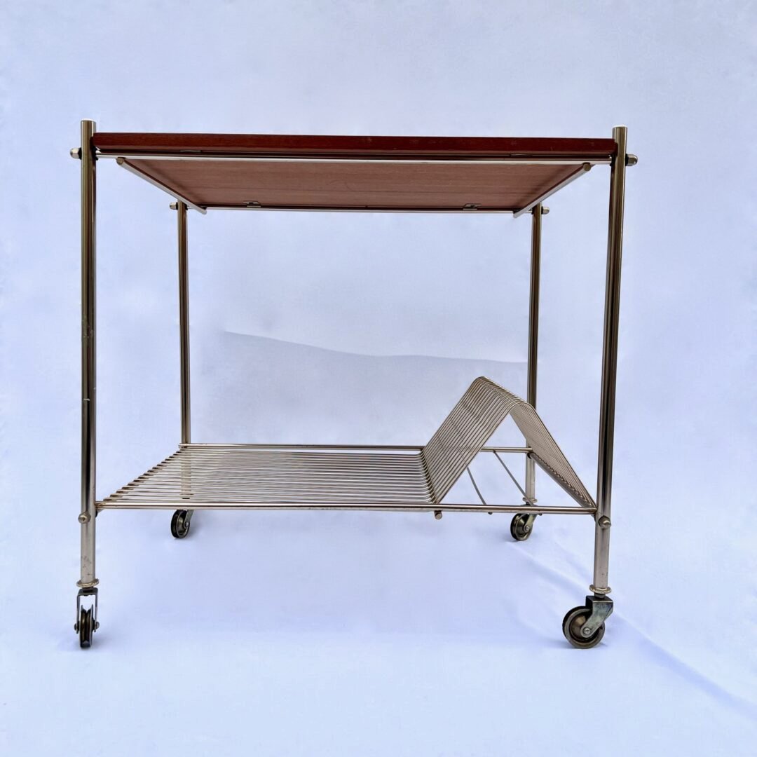 VINTAGE ROLLING CART, BRASS AND ACACIA, 1970 – Image 6