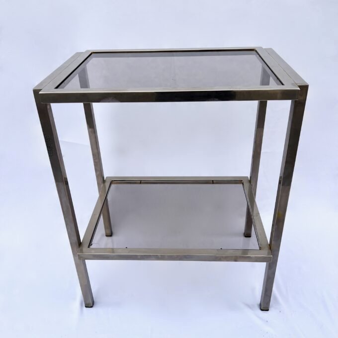 MODERNIST ACCENT TABLE, SMOKED GLASS & CHROME FRAME, 1970s
