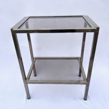 MODERNIST ACCENT TABLE, SMOKED GLASS & CHROME FRAME, 1970s