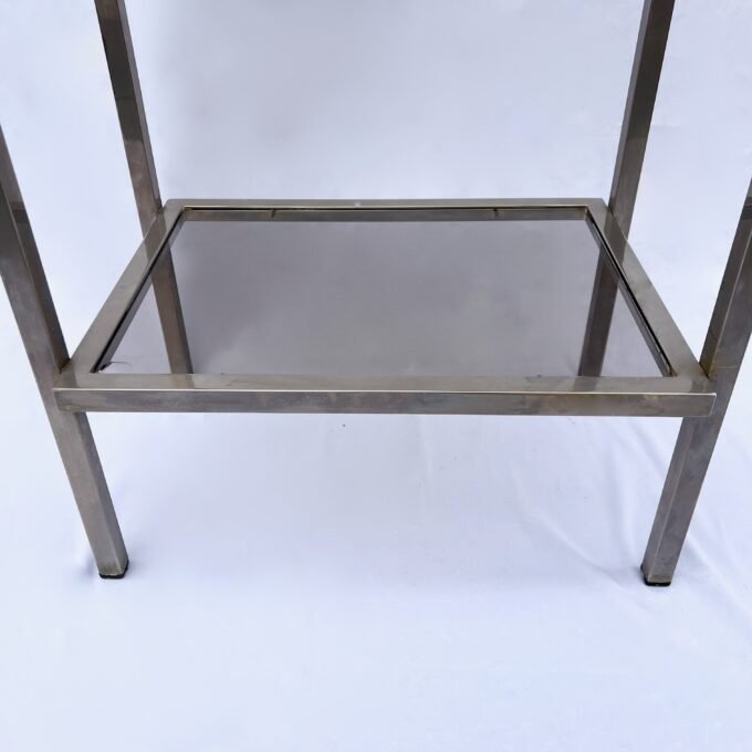 MODERNIST ACCENT TABLE, SMOKED GLASS & CHROME FRAME, 1970s – Image 4