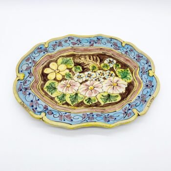 PLAT SICILIEN, DECOR FLORAL PEINT A LA MAIN, 1970