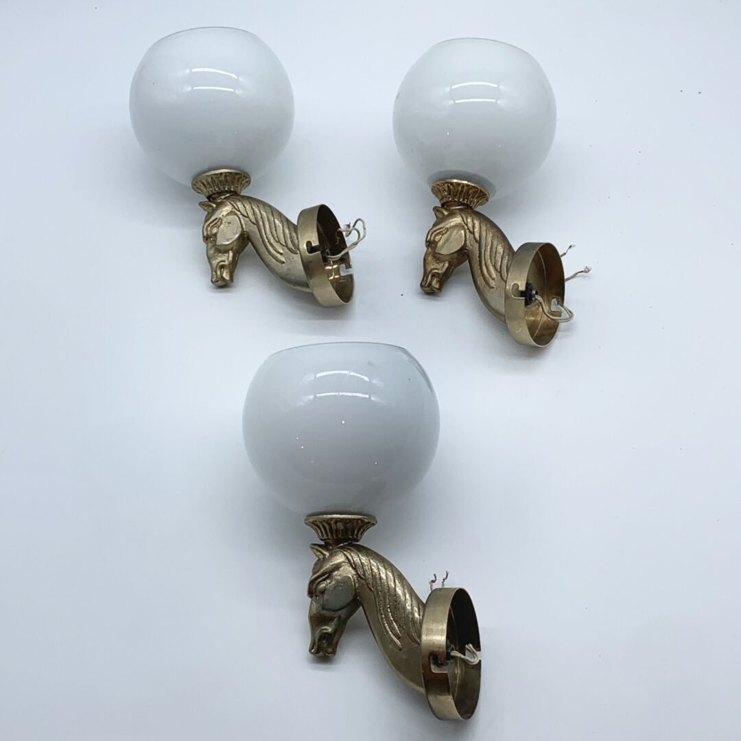 TRIO D'APPLIQUES À CHEVAL "HOLLYWOOD REGENCY" EN LAITON, 1950s – Image 6