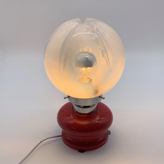 LAMPE DE TABLE ROUGE, CHROME & VERRE DE MURANO, 1970s – Image 5