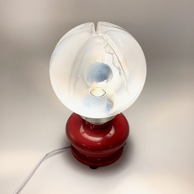 LAMPE DE TABLE ROUGE, CHROME & VERRE DE MURANO, 1970s – Image 10
