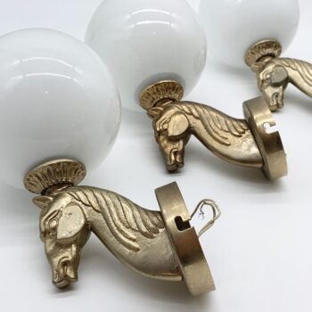 TRIO D'APPLIQUES À CHEVAL "HOLLYWOOD REGENCY" EN LAITON, 1950s