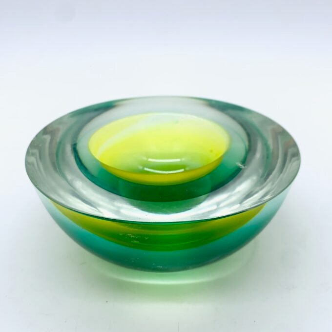 CENDRIER FLAVIO POLI, MURANO, VERT/JAUNE, SEGUSO, 1970