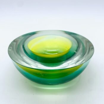 CENDRIER FLAVIO POLI, MURANO, VERT/JAUNE, SEGUSO, 1970