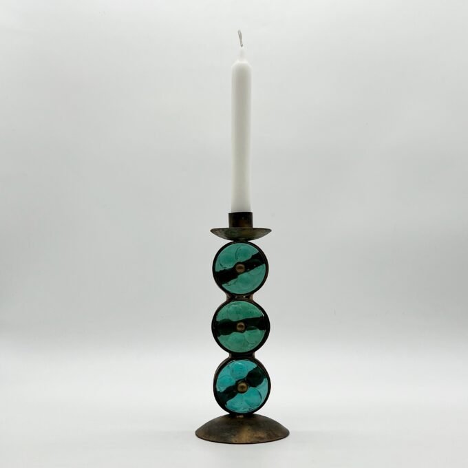 BOUGEOIR EN VERRE ET LAITON GREC, 1950/60