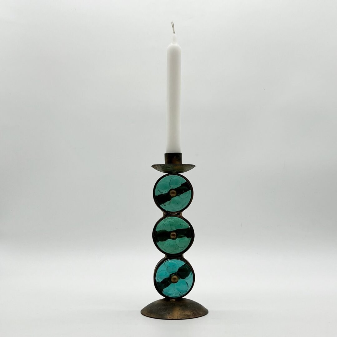 BOUGEOIR EN VERRE ET LAITON GREC, 1950/60