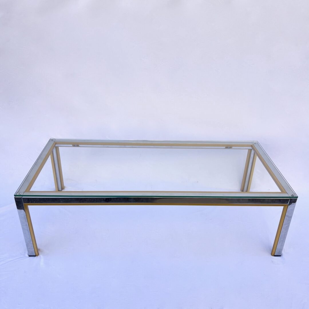 REGENCY CHROME AND GLASS COFFEE TABLE BY RENATO ZEVI, ITALY 1970
