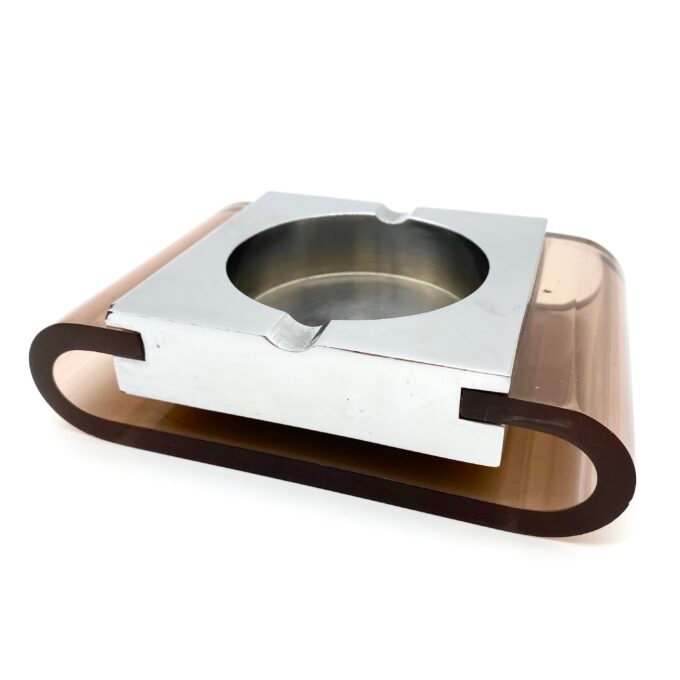 GRAND CENDRIER PLEXI ET CHROME PAR "MICHEL DUMAS", 1970s