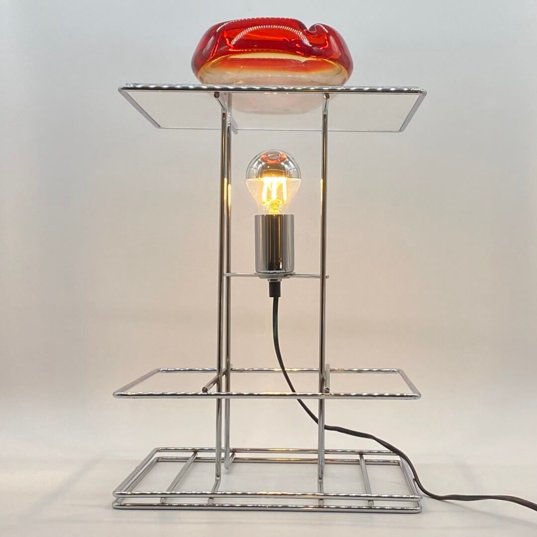 GRANDE LAMPE GÉOMÉTRIQUE EN CHROME ET PLEXIGLAS, 1970s – Image 4
