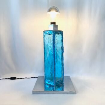 GRANDE LAMPE MURANO BLEU ET CHROME, 1960s. ITALY