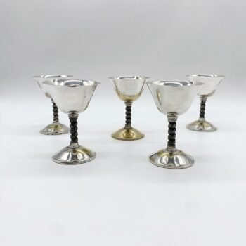 SÉRIE DE 5 VERRES À PIED / MÉTAL ARGENTÉ – "EPB",  1960s