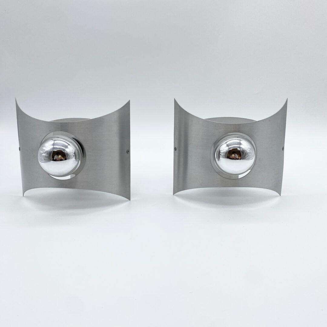 PAIRE D’APPLIQUES "SPACE AGE" - MÉTAL BROSSÉ, 1970s – Image 3