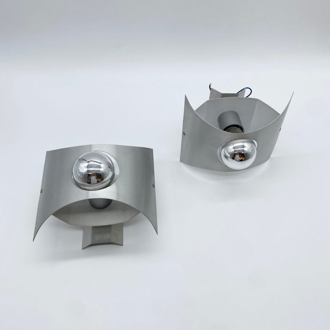 PAIRE D’APPLIQUES "SPACE AGE" - MÉTAL BROSSÉ, 1970s – Image 6