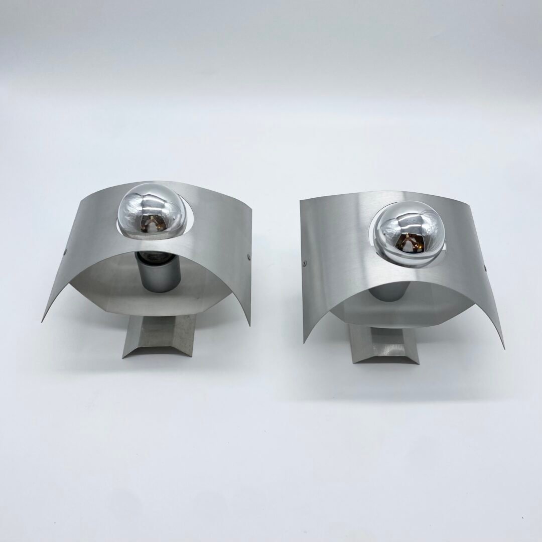 PAIRE D’APPLIQUES "SPACE AGE" - MÉTAL BROSSÉ, 1970s – Image 7