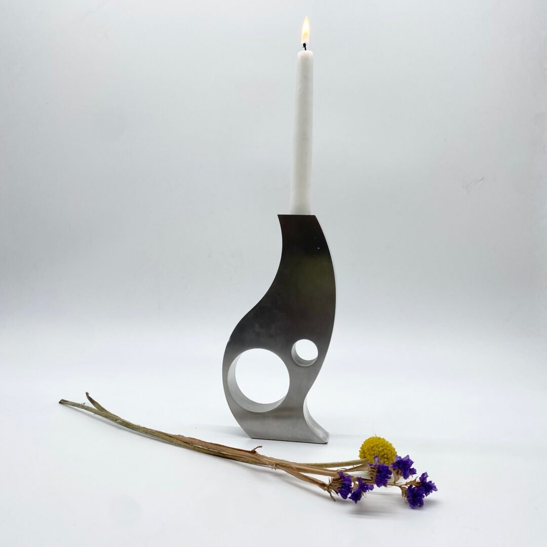 BOUGEOIR / VASE "SPAGE AGE" ALU BROSSÉ, 1970s