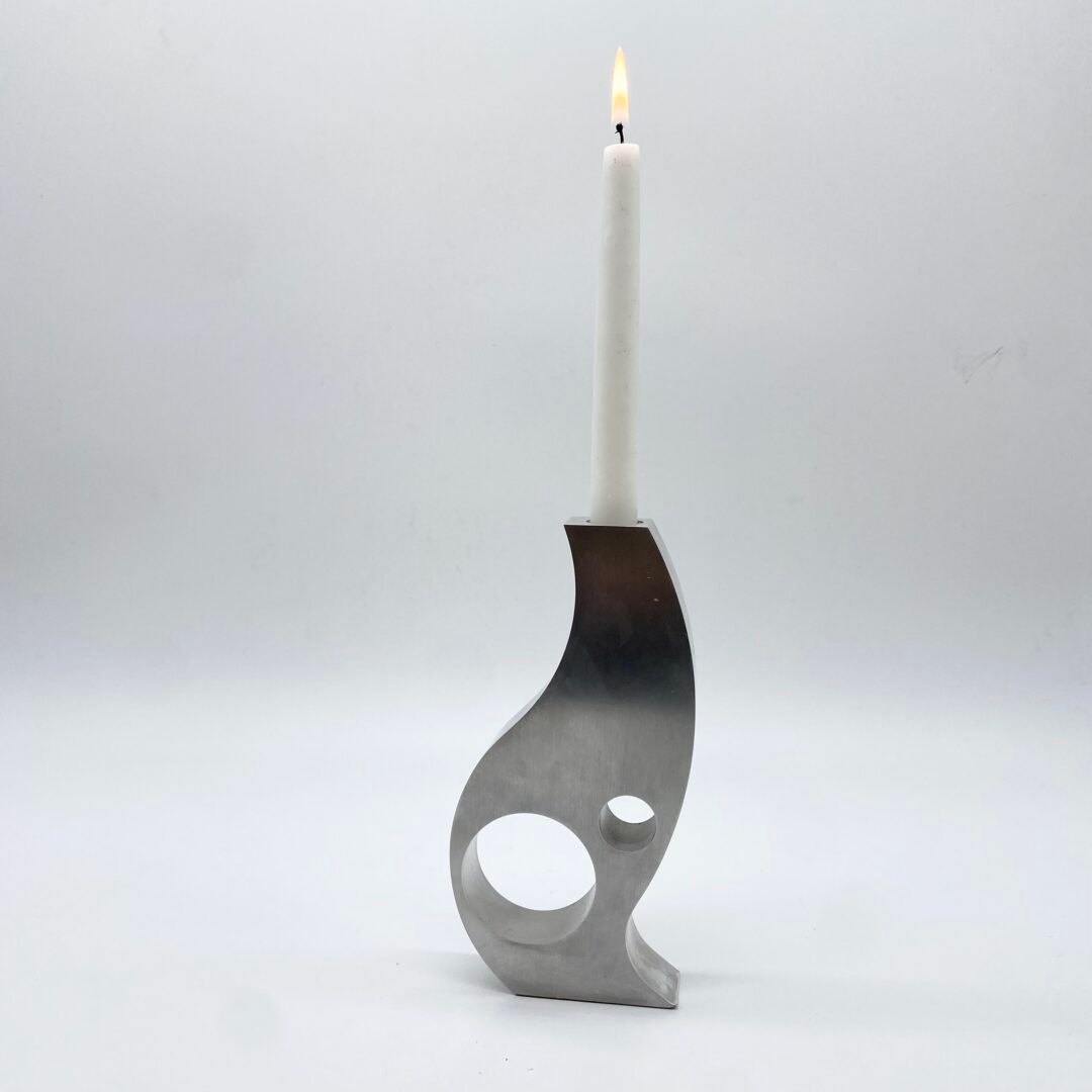 BOUGEOIR / VASE "SPAGE AGE" ALU BROSSÉ, 1970s – Image 4